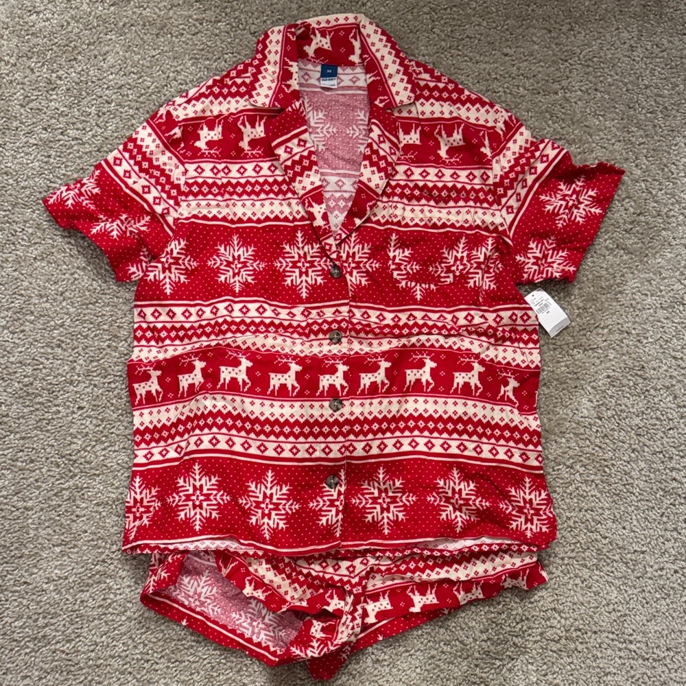 Old Navy Red and White Holiday Pajama Set